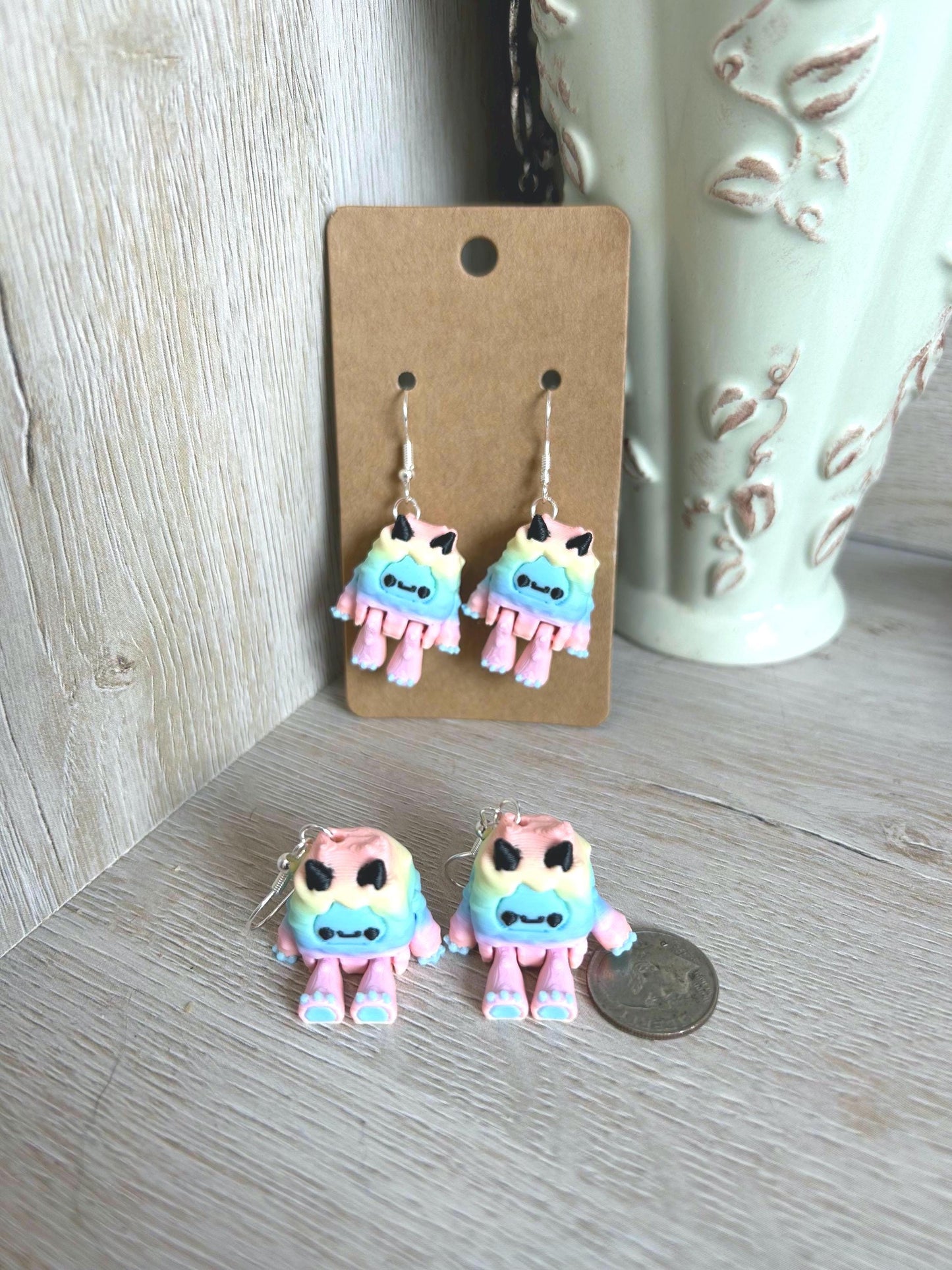 Articulated Rainbow Yeti Drop Earrings
