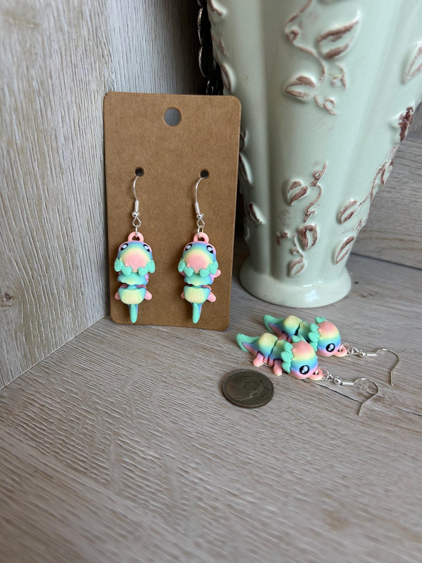 Rainbow Axolotl Articulated Earrings