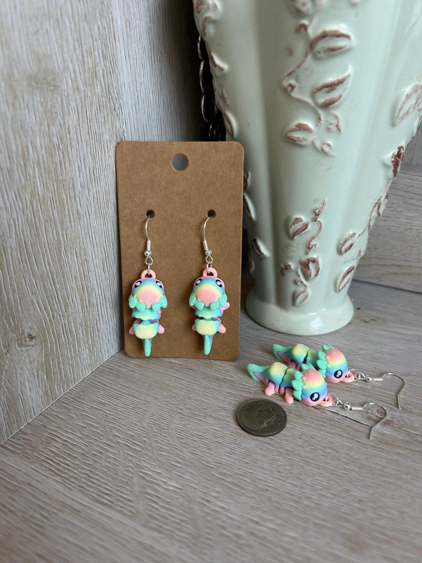 Rainbow Axolotl Articulated Earrings