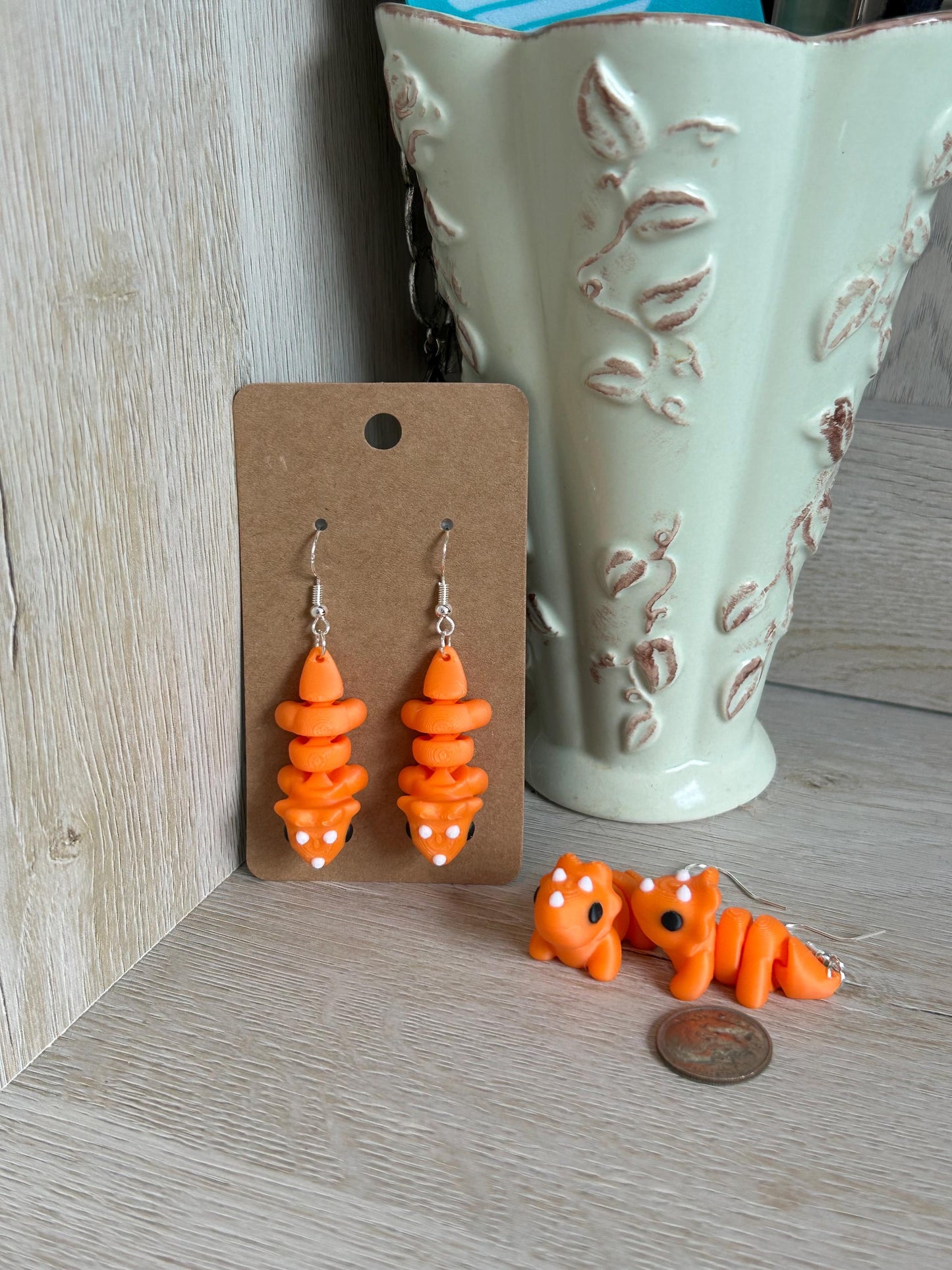 Articulated Triceratops Drop Earrings