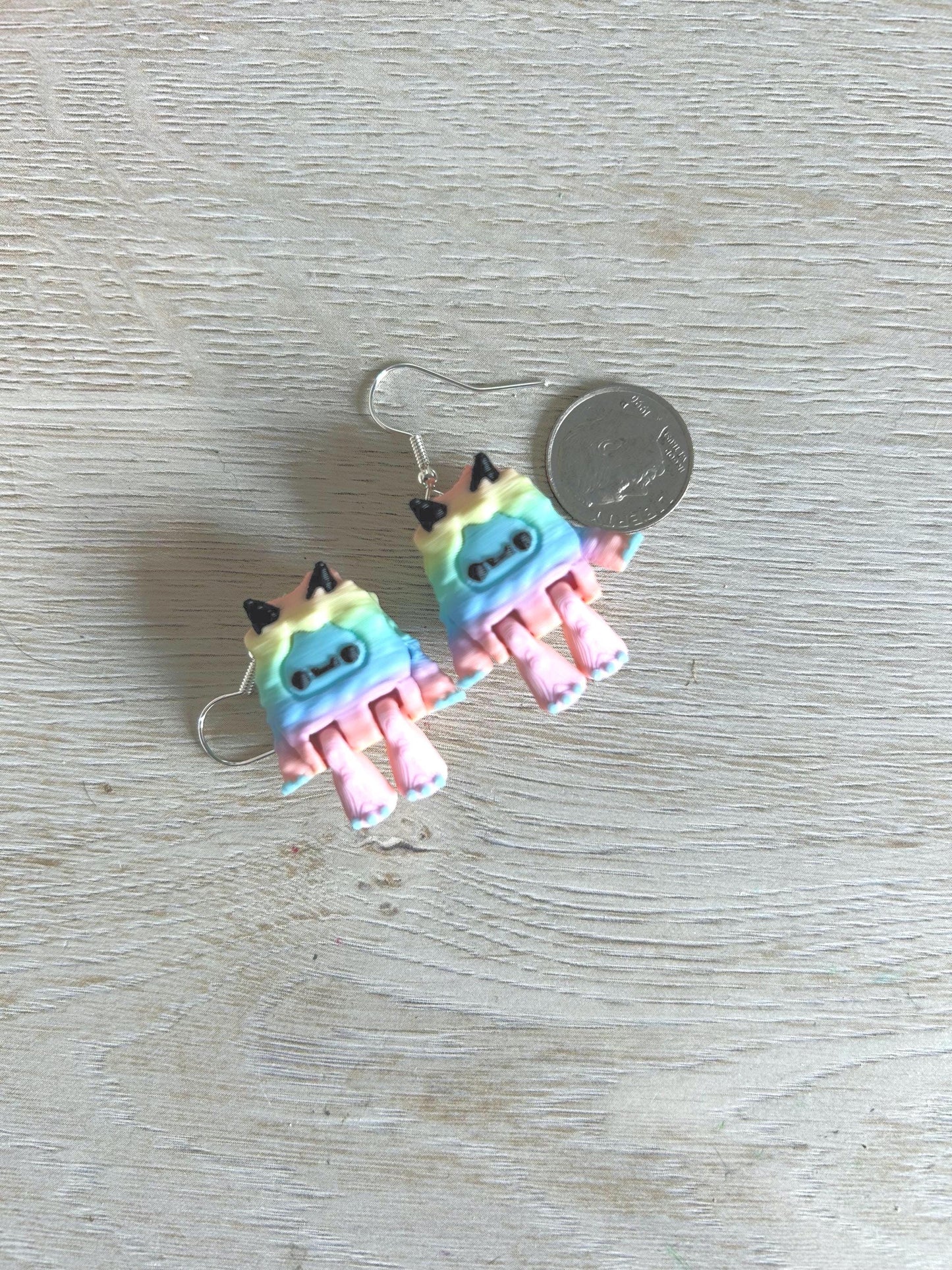 Articulated Rainbow Yeti Drop Earrings
