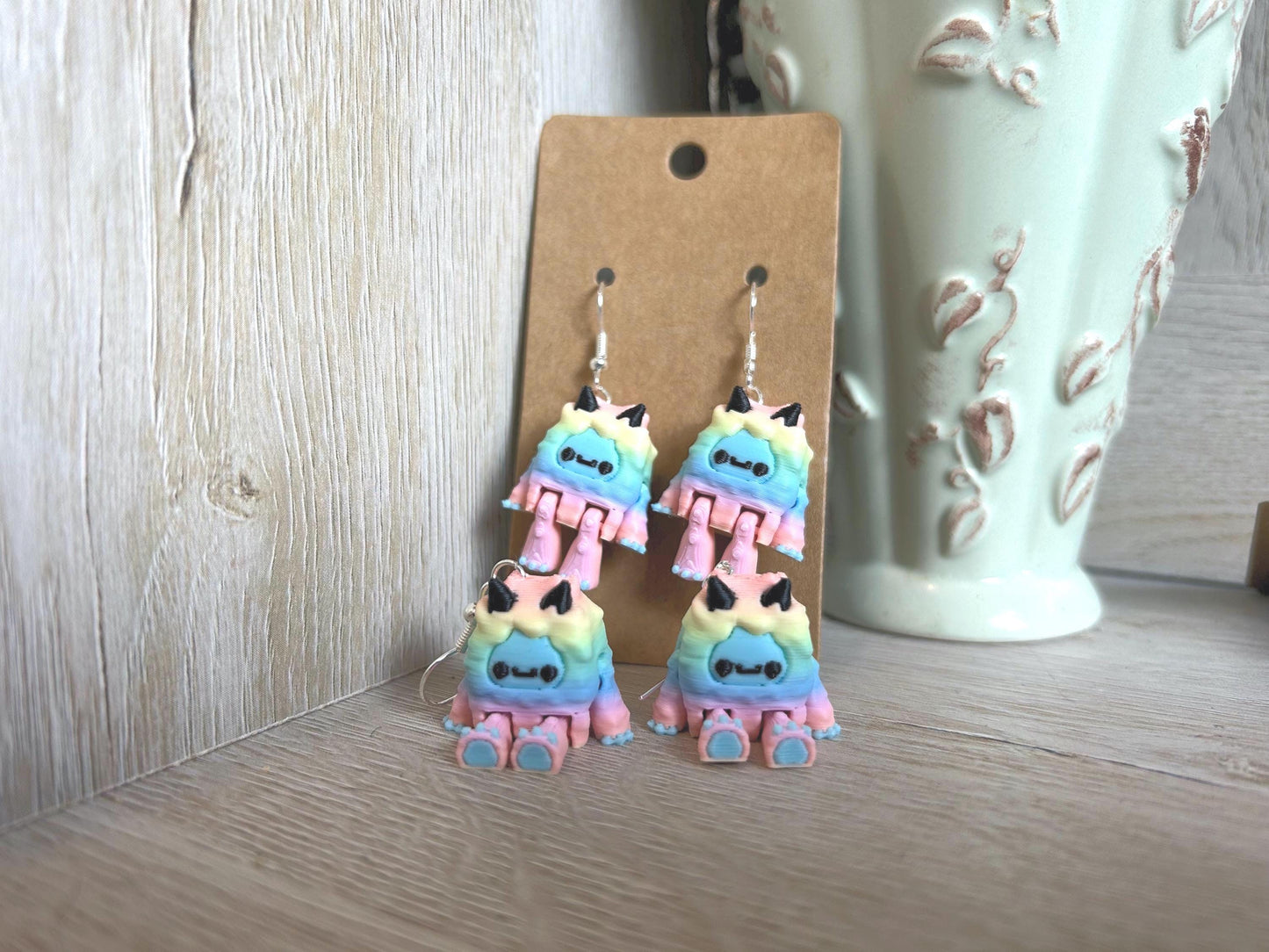 Articulated Rainbow Yeti Drop Earrings