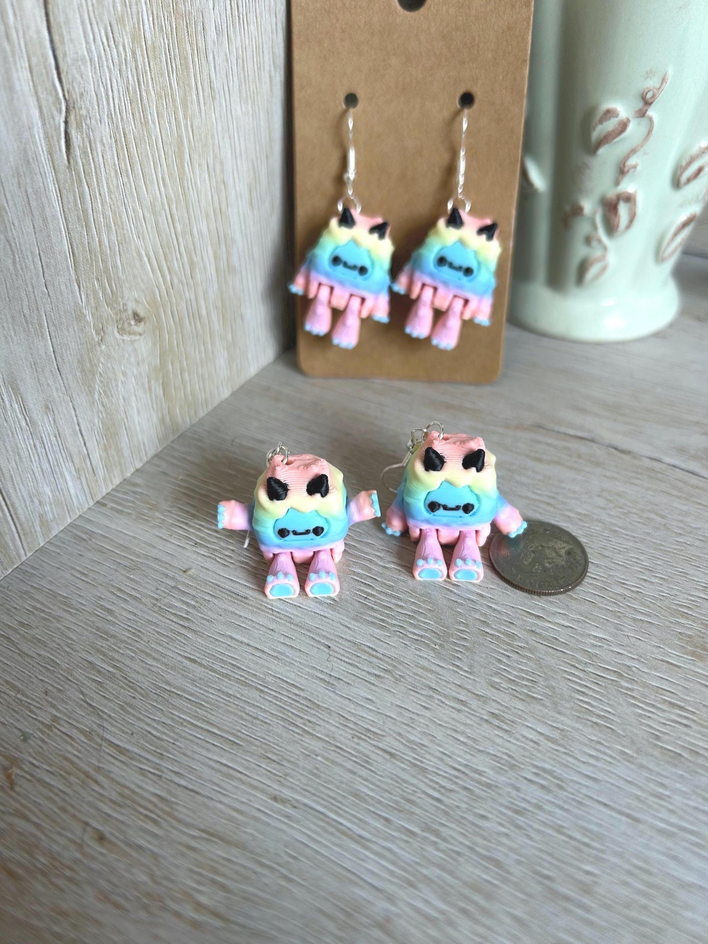 Articulated Rainbow Yeti Drop Earrings
