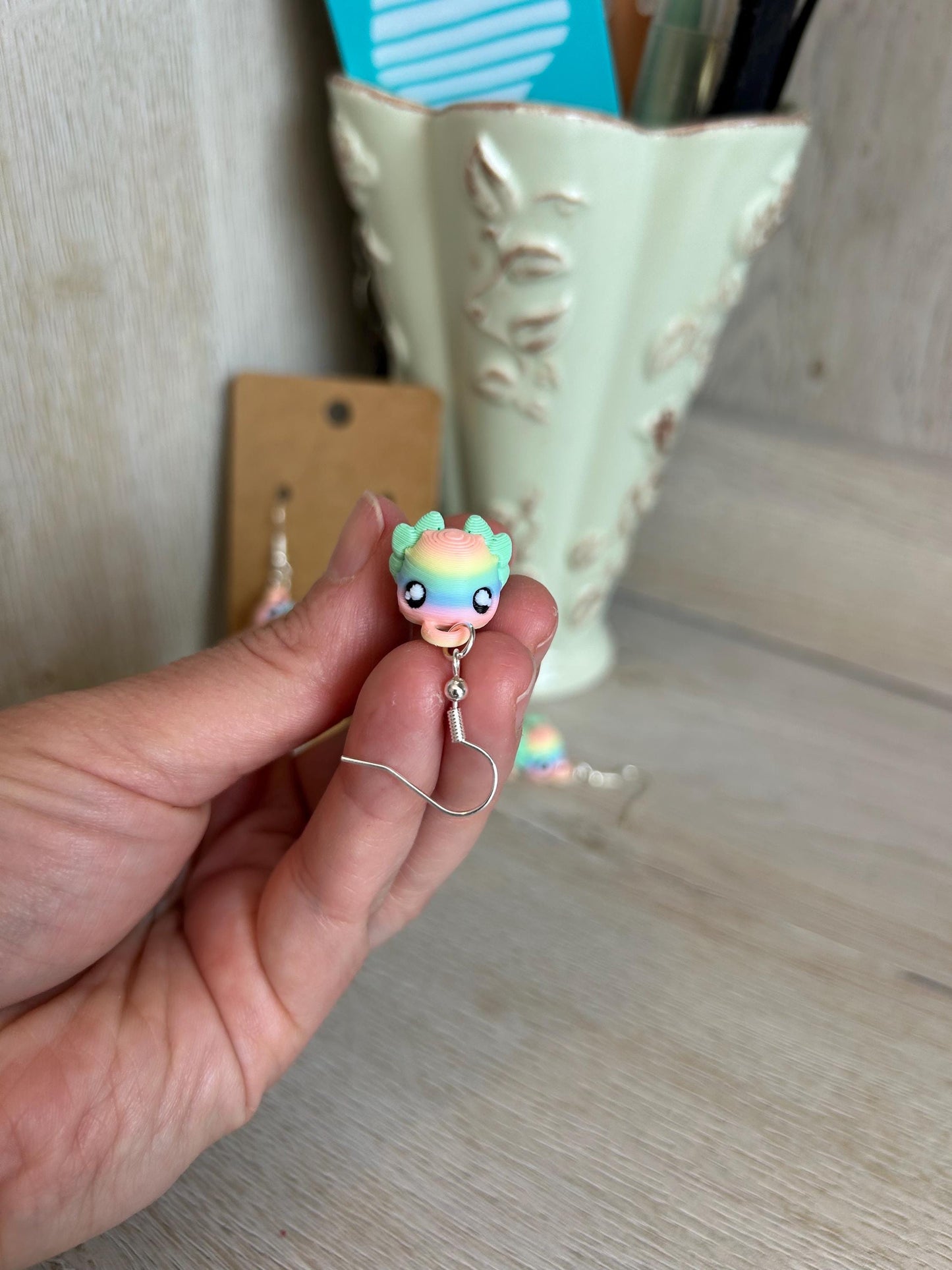 Rainbow Axolotl Articulated Earrings