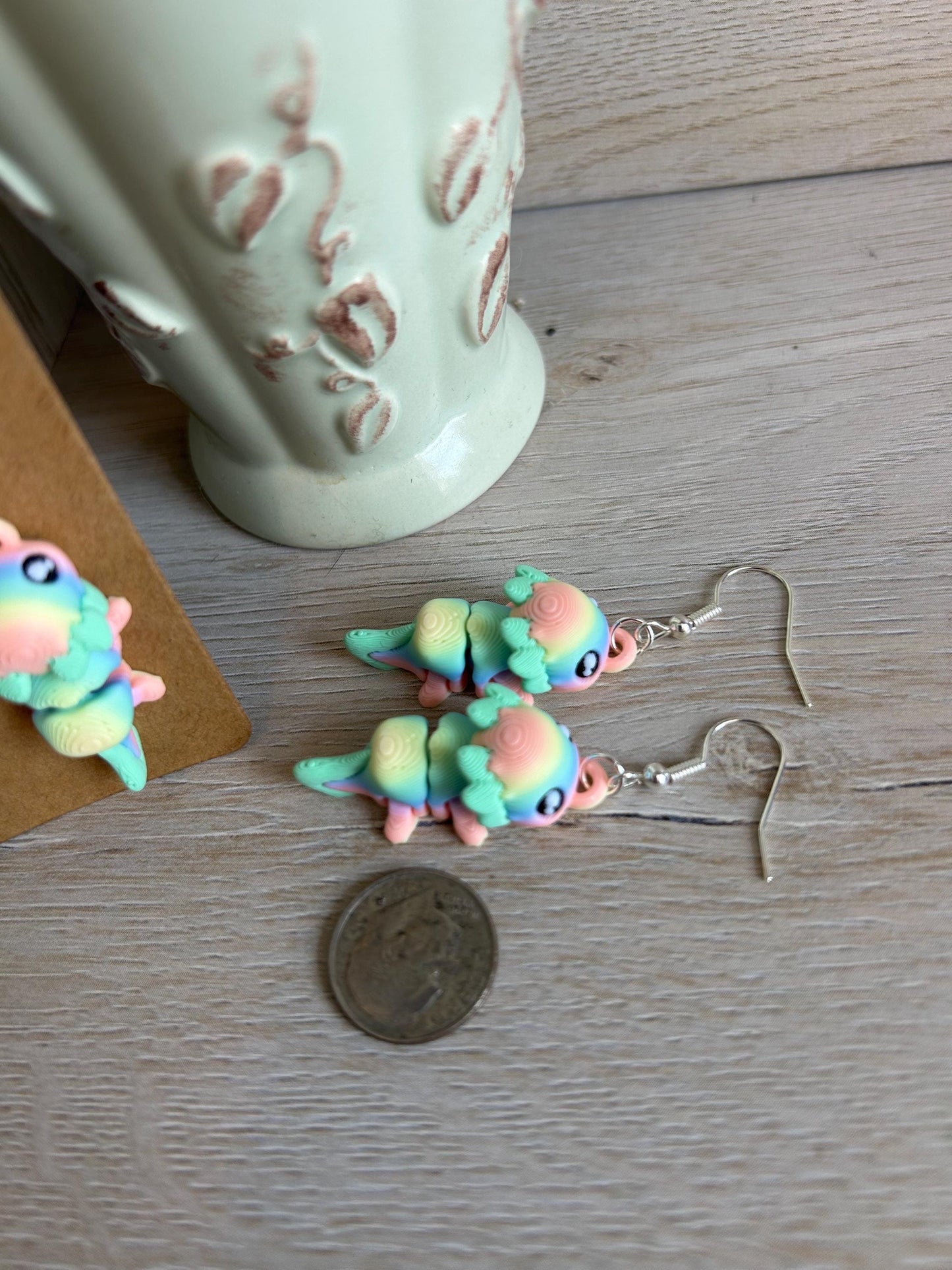 Rainbow Axolotl Articulated Earrings