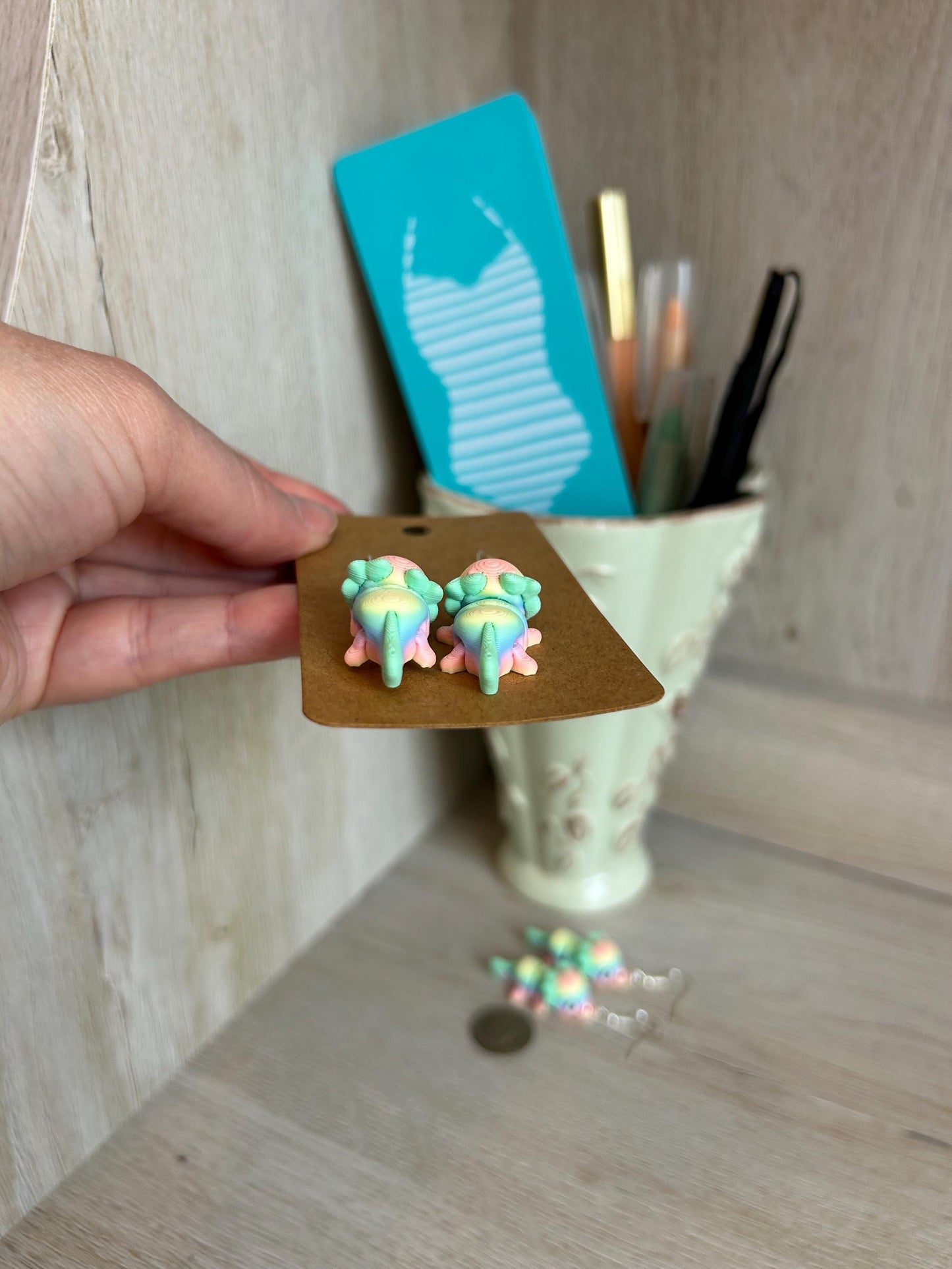 Rainbow Axolotl Articulated Earrings