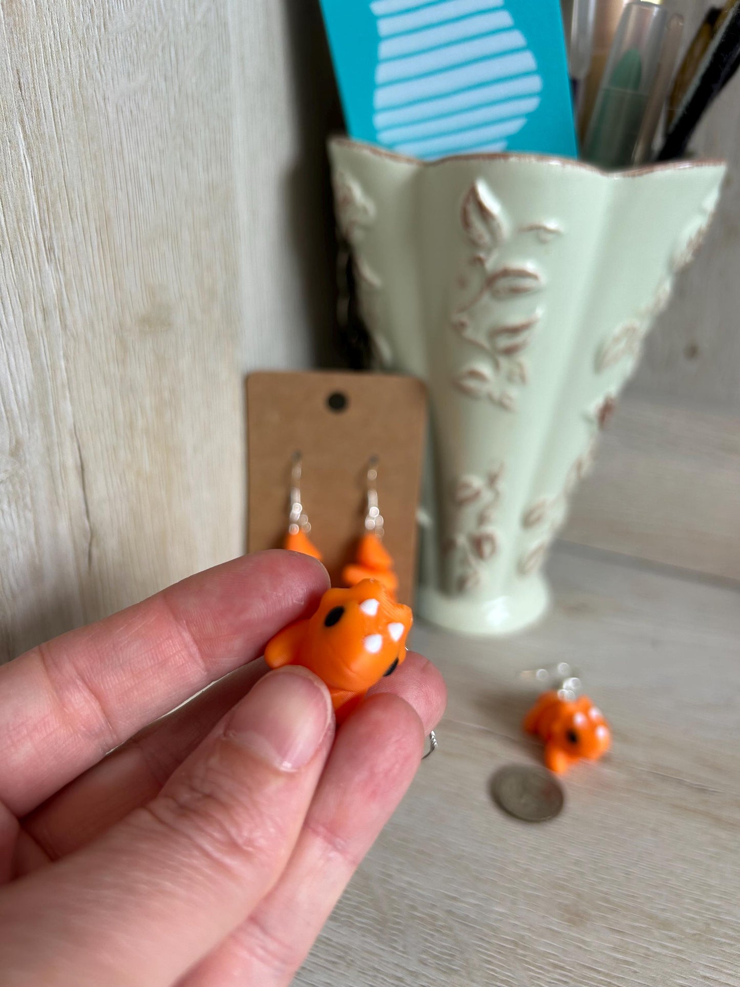 Articulated Triceratops Drop Earrings