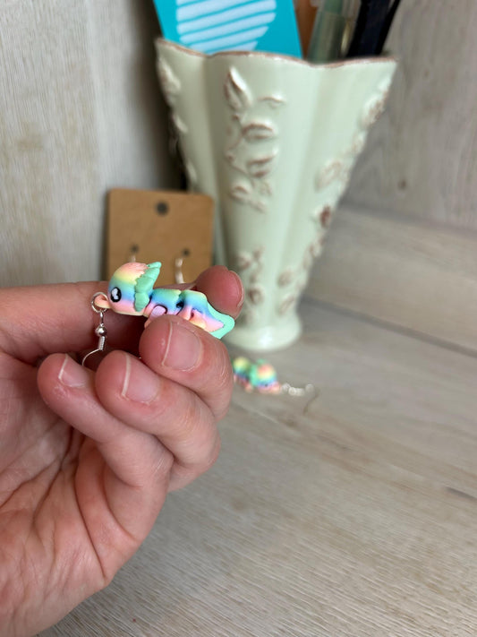 Rainbow Axolotl Articulated Earrings