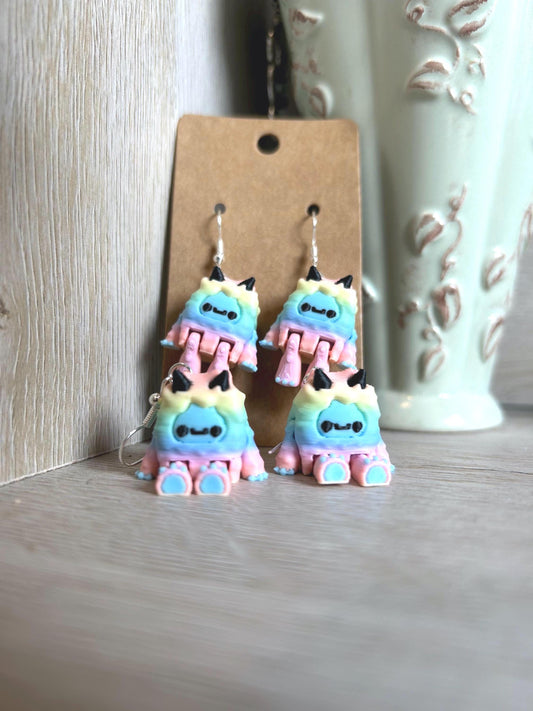 Articulated Rainbow Yeti Drop Earrings